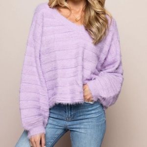 Dolls kill (Cotton candy LA) fuzzy lavender cropped sweater